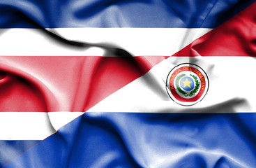 Waving flag of Paraguay and Costa Rica