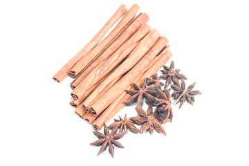 star anise and cinnamon isolated on white background
