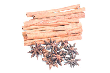 star anise and cinnamon isolated on white background
