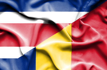 Waving flag of Romania and Costa Rica