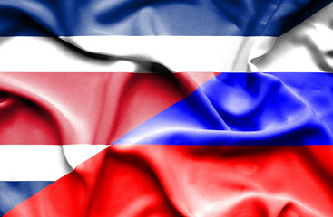 Waving flag of Russia and Costa Rica