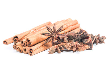 star anise and cinnamon isolated on white background
