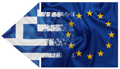 Obraz na płótnie Canvas Greece and E.U flags on silk texture, showing greece's way out of E.U