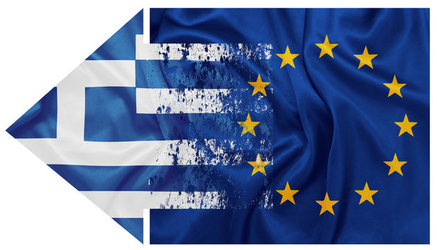 Greece and E.U flags on silk texture, showing greece's way out of E.U
