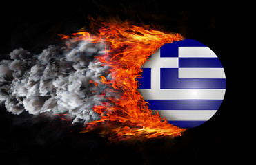 Flag with a trail of fire and smoke - Greece