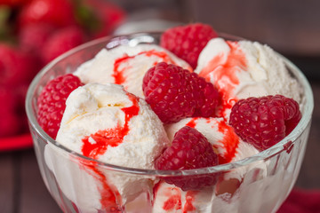 Delicious bowl of raspberry ice cream