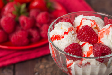 Delicious bowl of raspberry ice cream