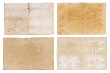collection old paper isolated on white background
