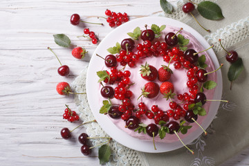 cake decorated fresh berries close-up horizontal top view
