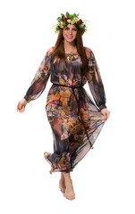 Running girl in wreath of flowers