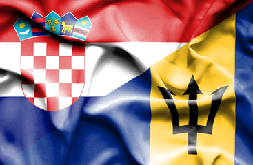 Waving flag of Barbados and Croatia