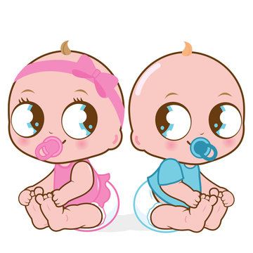 Cute baby girl and boy. Vector illustration