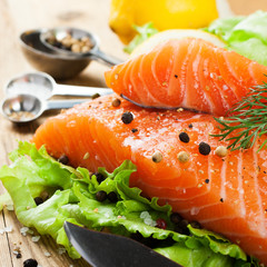 Delicious salmon fillet, rich in omega 3 oil