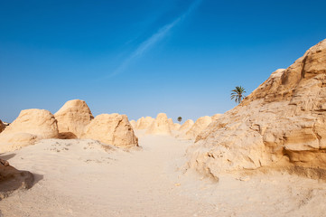 Fototapeta na wymiar South of Tunisia, Shara desert,the petrified dune of Debebcha