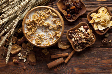 Healthy food - cereals with fruits and nuts