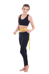diet concept - beautiful slim sporty woman with measure tape iso