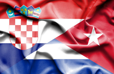 Waving flag of Cuba and Croatia
