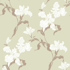 Seamless pattern with violet iris flower