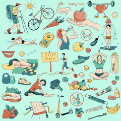 Hand drawn about healthy lifestyle