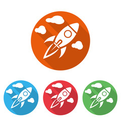 Start Up Symbols Space Rocket Ship Sky on colored background