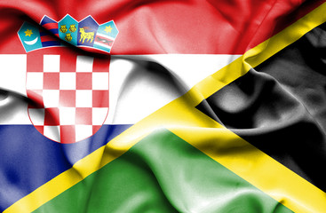 Waving flag of Jamaica and Croatia