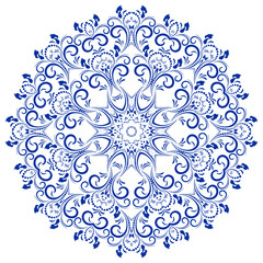 Circular floral ornament голубой. Mandala, vintage vector banner