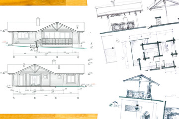 architectural project with hand drawings