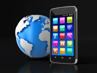 Touchscreen smartphone and Globe (clipping path included)