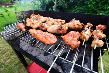 Delicious food grilling on a grill