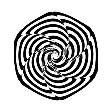 Geometric optical illusion black and white spiral flower on a