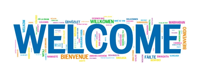 Foto op Plexiglas "WELCOME" Tag Cloud translated into many languages © Web Buttons Inc
