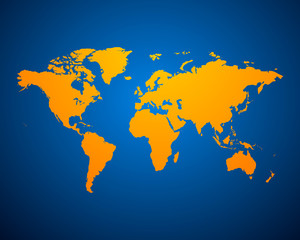 Orange Political World Map on blue background. Vector