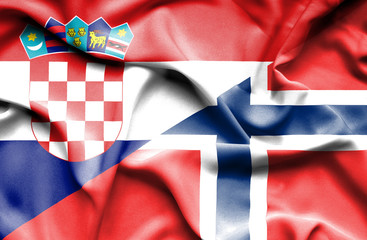 Fototapeta premium Waving flag of Norway and Croatia