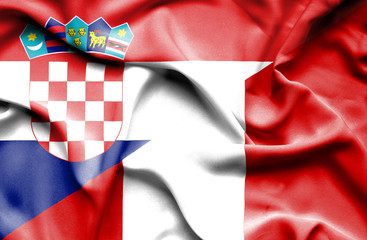 Waving flag of Peru and Croatia