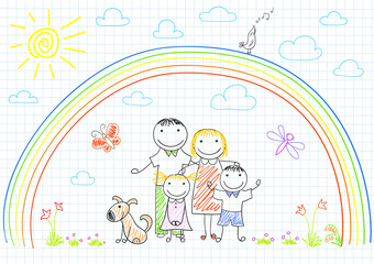 Happy family - mom, dad and two children