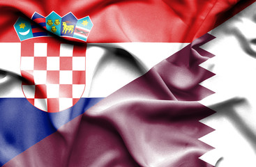Waving flag of Qatar and Croatia