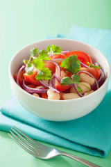 healthy tomato salad with white beans onion cilantro