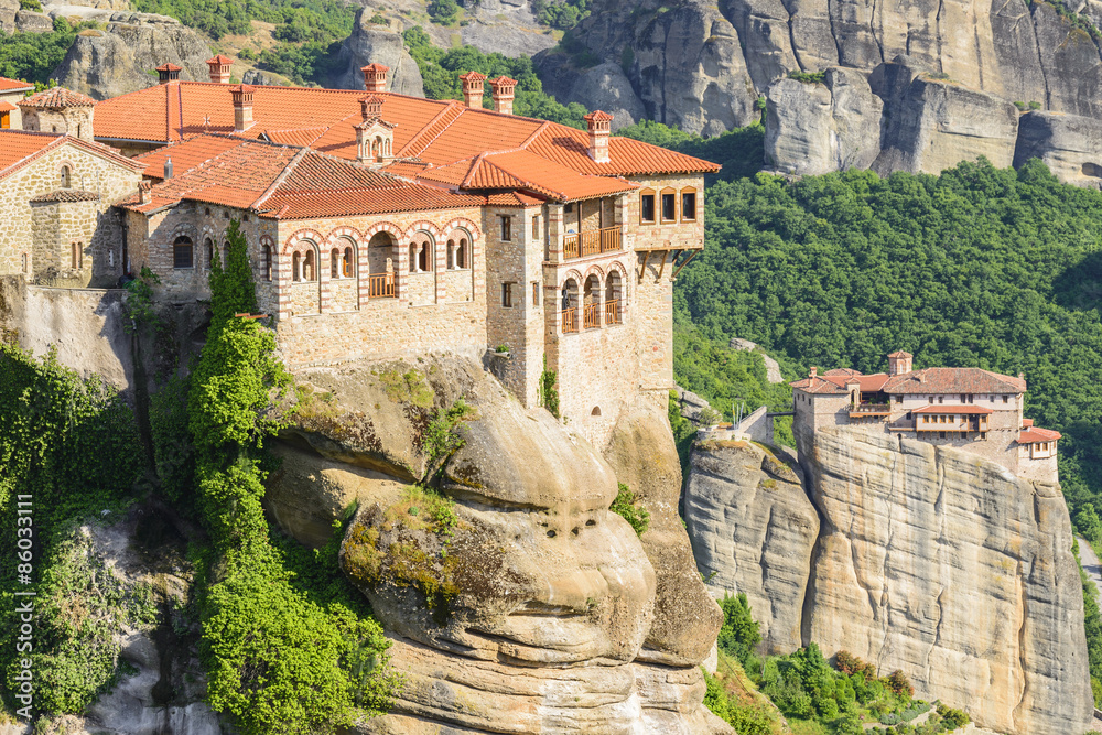 Wall mural meteora monasteries, the holy monastery of varlaam at foreground, greece