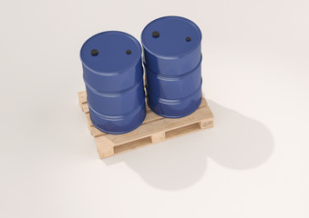 2 blaue Fässer auf Euro-Palette