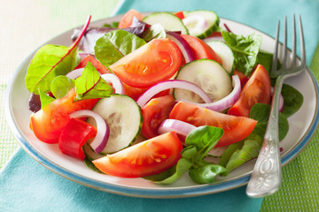 healthy tomato salad with onion cucumber pepper