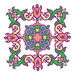 Hand drawing zentangle mandala color element. Italian majolica style