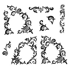 Set of Hand drawing ornamental decorative elements. Carving style