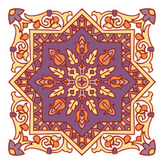 Hand drawing zentangle mandala color element. Italian majolica style