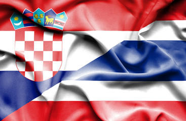 Waving flag of Thailand and Croatia