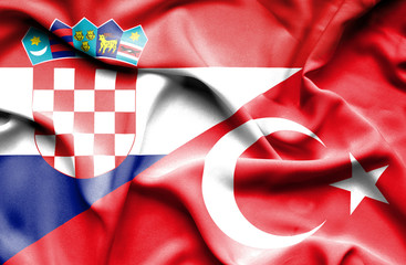 Fototapeta premium Waving flag of Turkey and Croatia