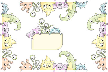 Frame with cute colorful monsters and aliens