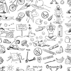seamless pattern with healthy lifestyle icons