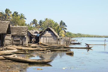 Traditional malagasy boat- canoe on african beach africa, madaga