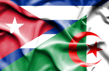 Waving flag of Algeria and Cuba