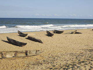Traditional malagasy boat- canoe on african beach africa, madaga
